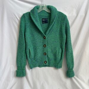 American Eagle Outfitters Teal Green Marled Shawl Collar Button Cardigan